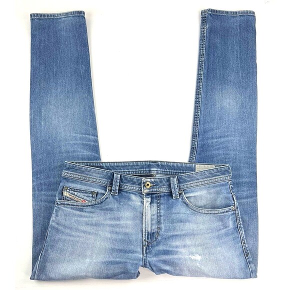 DIESEL THAVAR Denim Blue WASH 0848C Slim Skinny Jeans Mens Size 33x34 Distressed - Picture 7 of 14